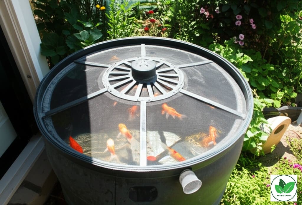 Install a mesh or debris filter at the top of the barrel