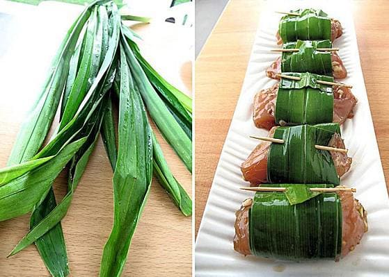Wrapping pandan leaves