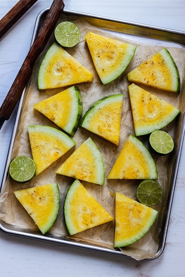 Grilling yellow watermelon