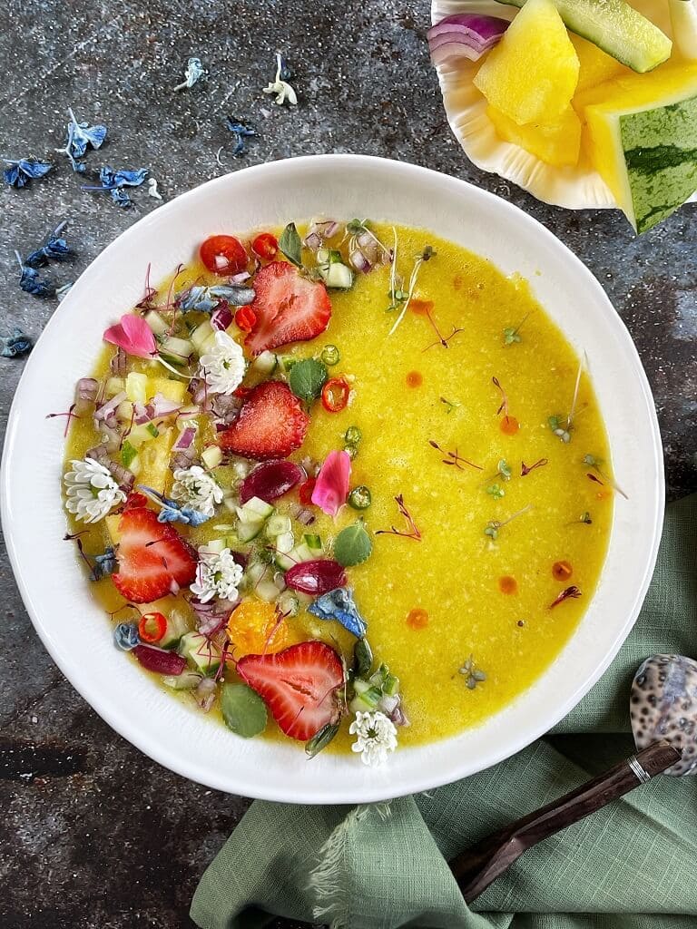 Yellow watermelon gazpacho