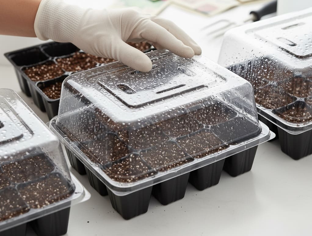 Cover containers with clear plastic or humidity domes