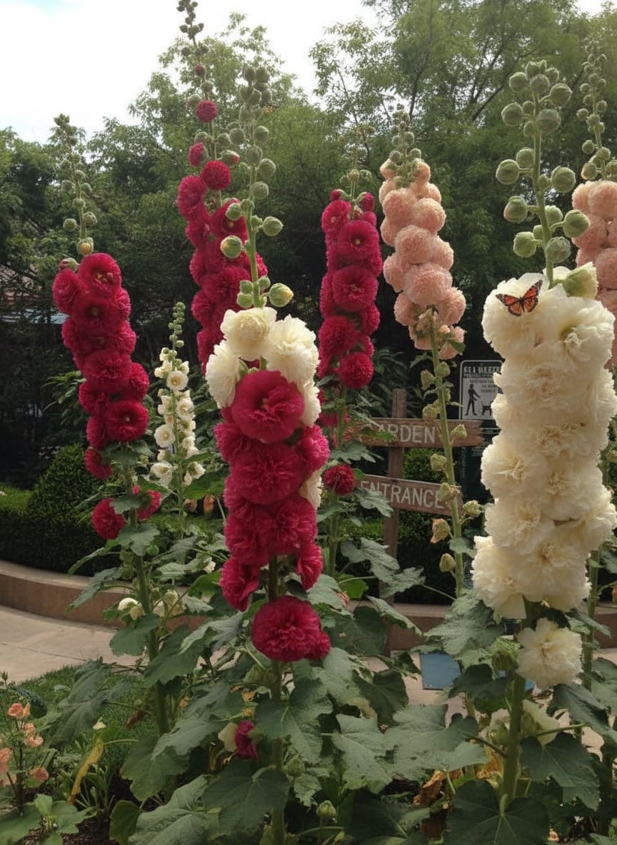 Double-flowered Hollyhocks