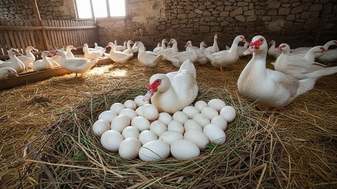 Muscovies lay 60 to 195 eggs annually