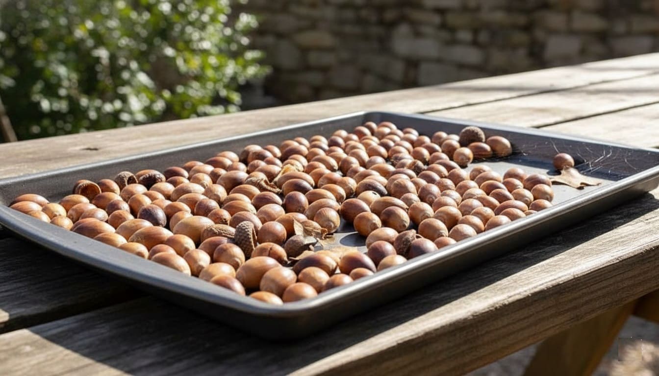 Drying acorns