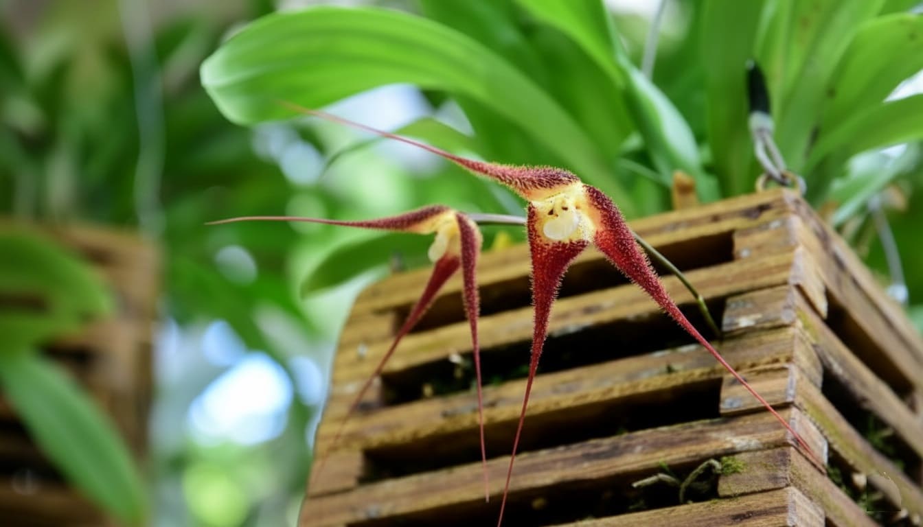 Monkey Orchid in wooden basket