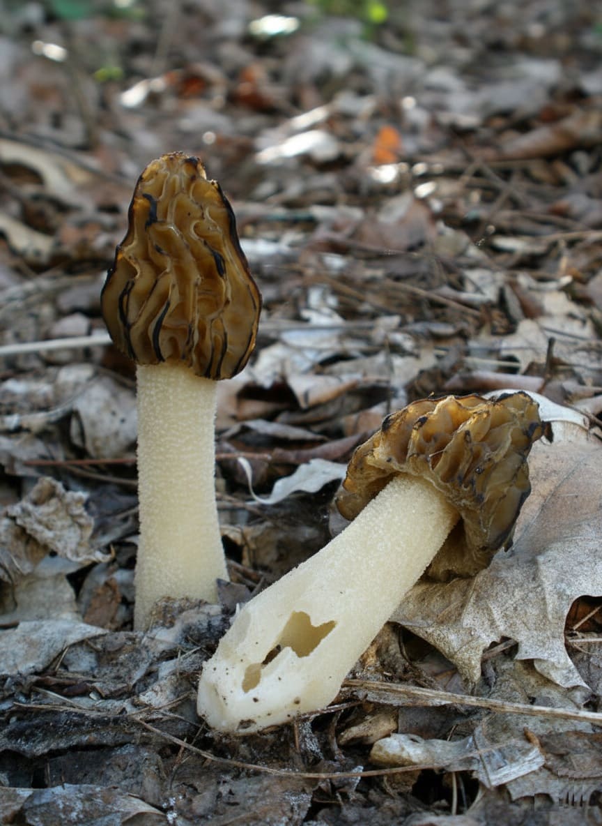 Half-free morels (Morchella punctipes)