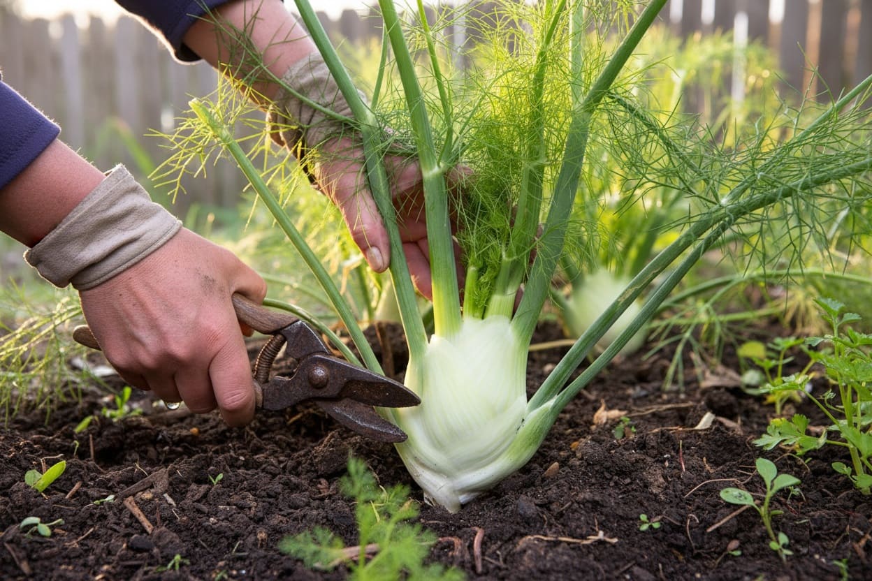 Harvesting Florence Fennel Bulbs