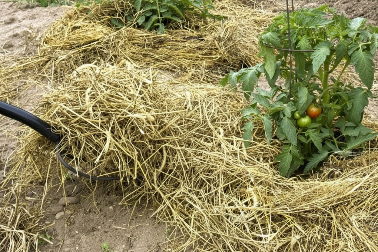 using hay for garden mulch