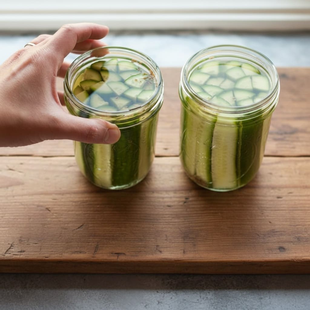 Gently tap Dill Pickle jars