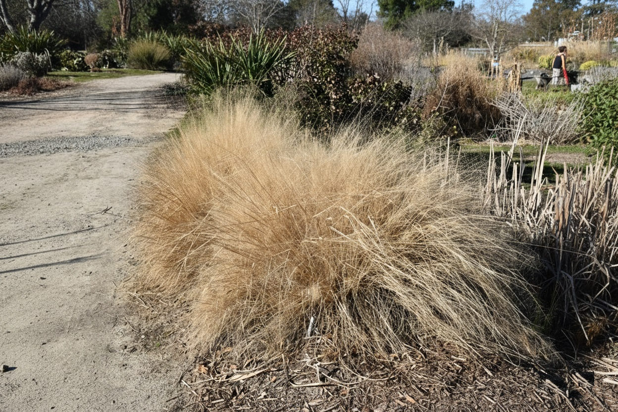 Pink Muhly Grass standing through winter