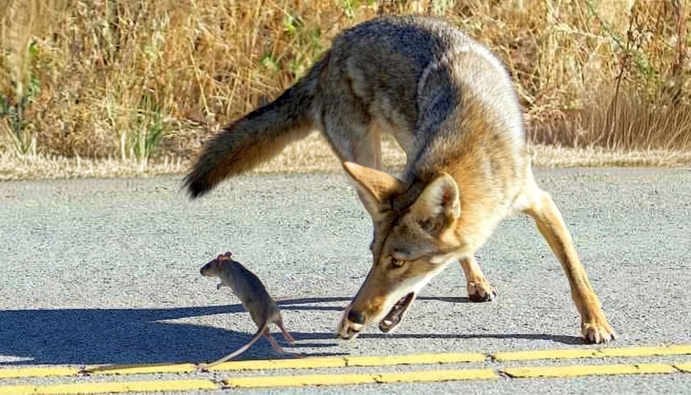 coyote hunting mice