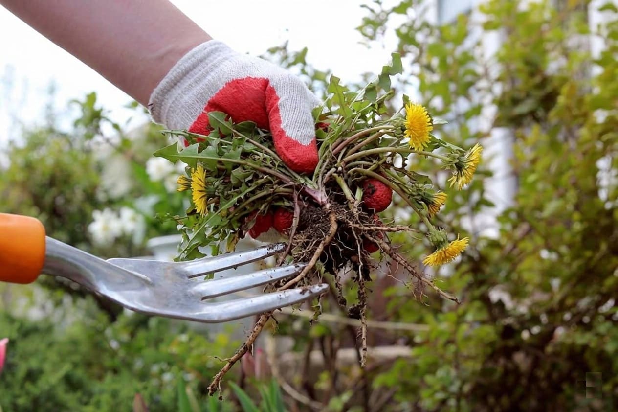 Digging dandelions