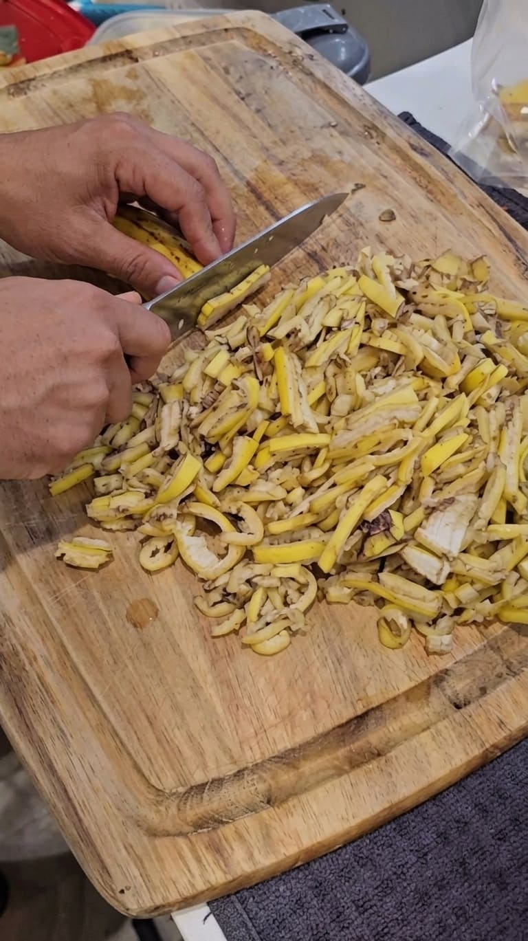 Chop the banana peels into small pieces