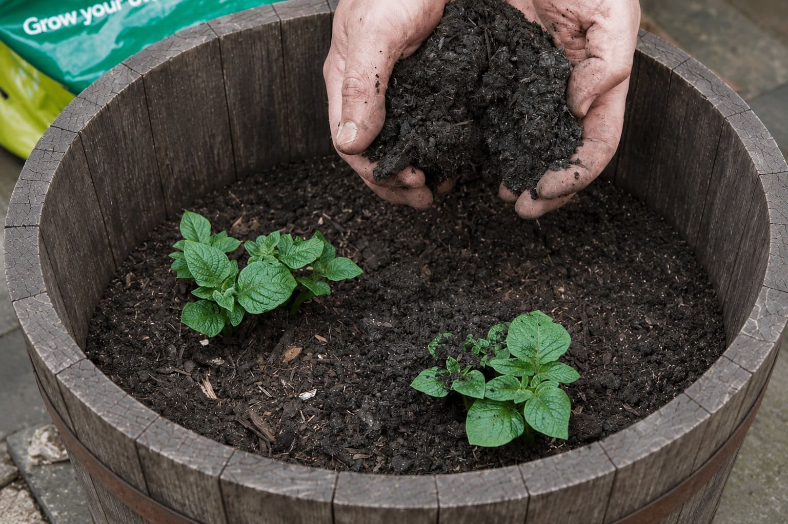 Hilling Potatoes in Containers