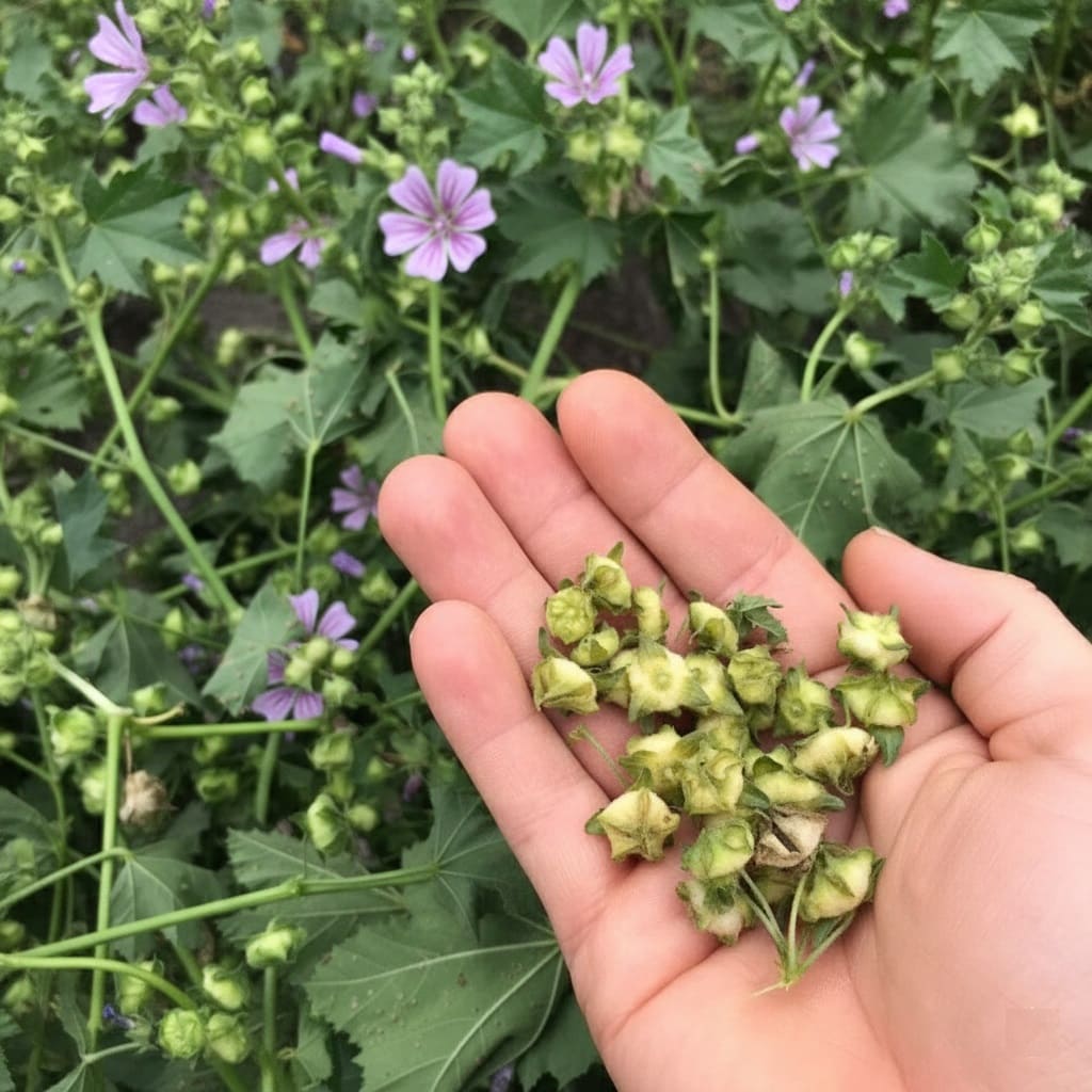 Harvesting Common Mallow seed pods
