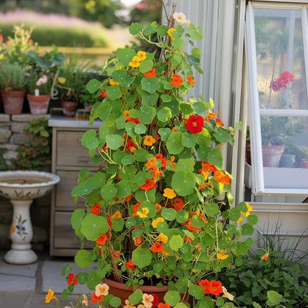 Trailing or climbing nasturtiums (Tropaeolum majus)