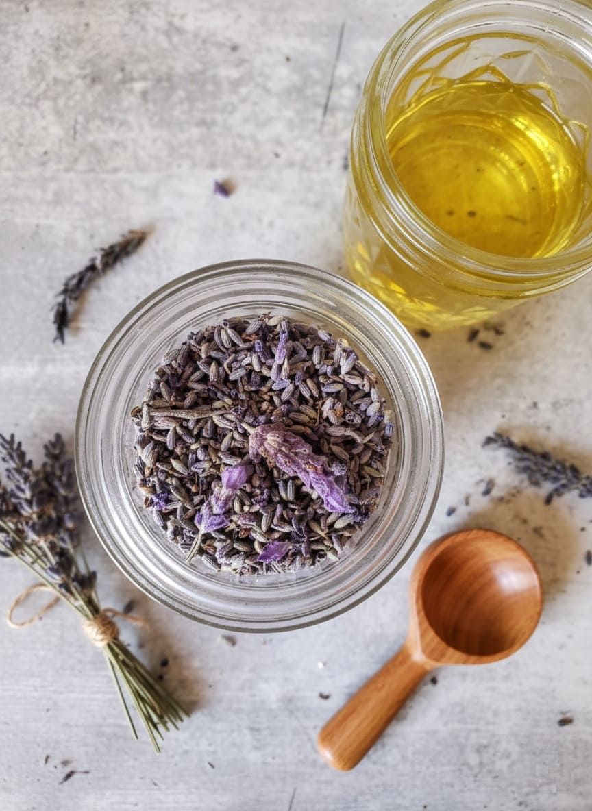 Add crushed lavender to fill the jar