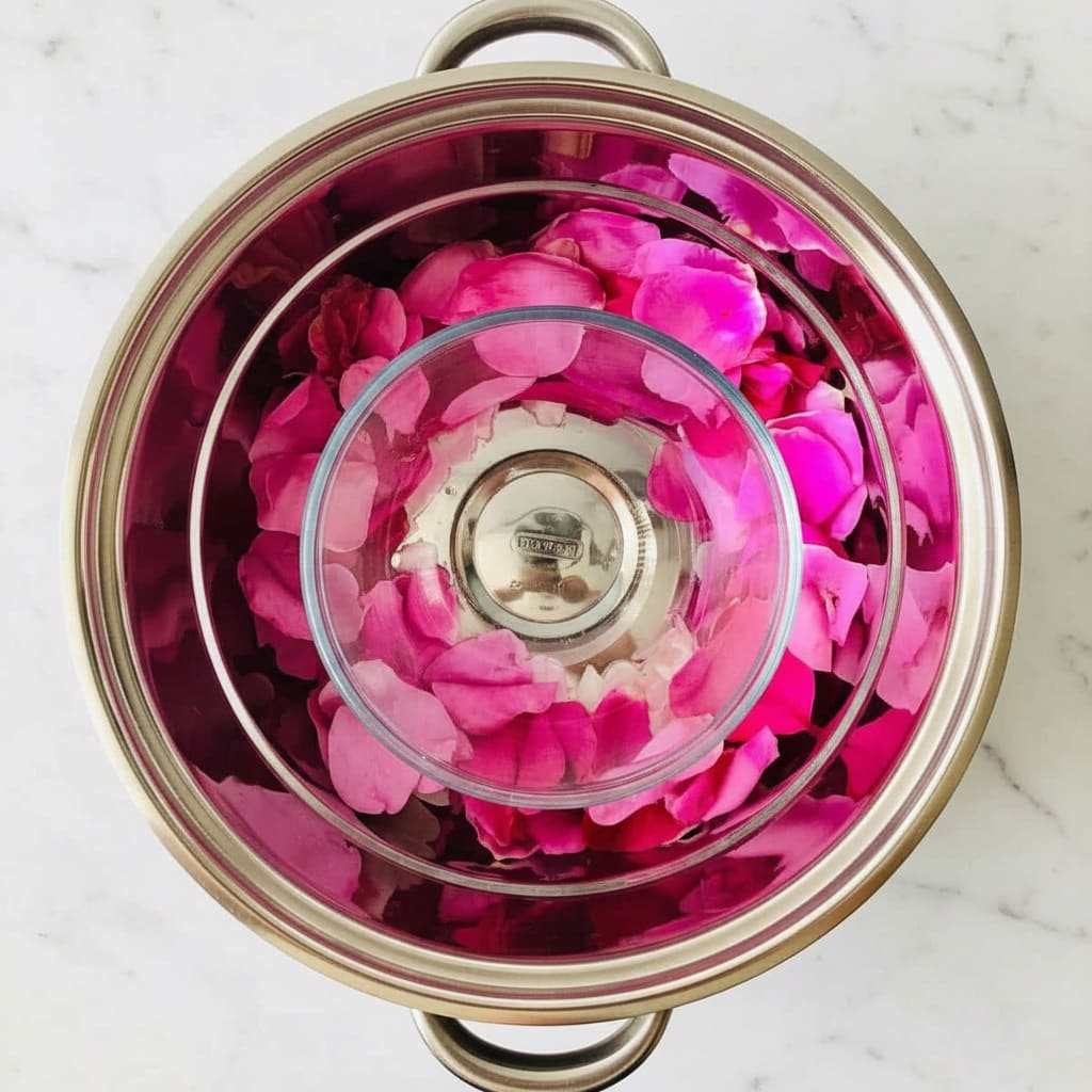 Create the condensation trap for rose water
