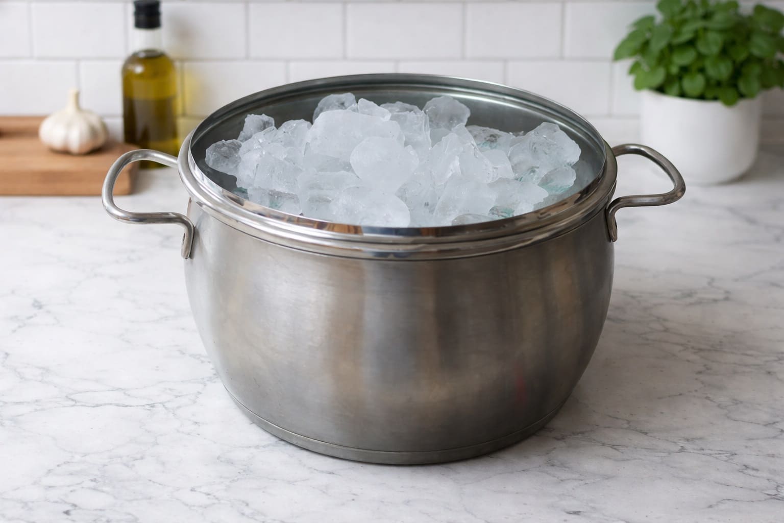 Fill the upside-down lid depression with ice cubes