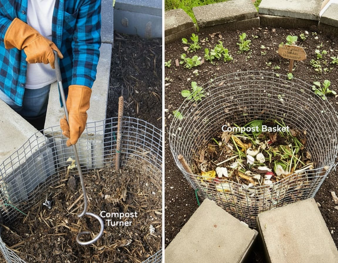 Filling the compost basket of a Keyhole Garden