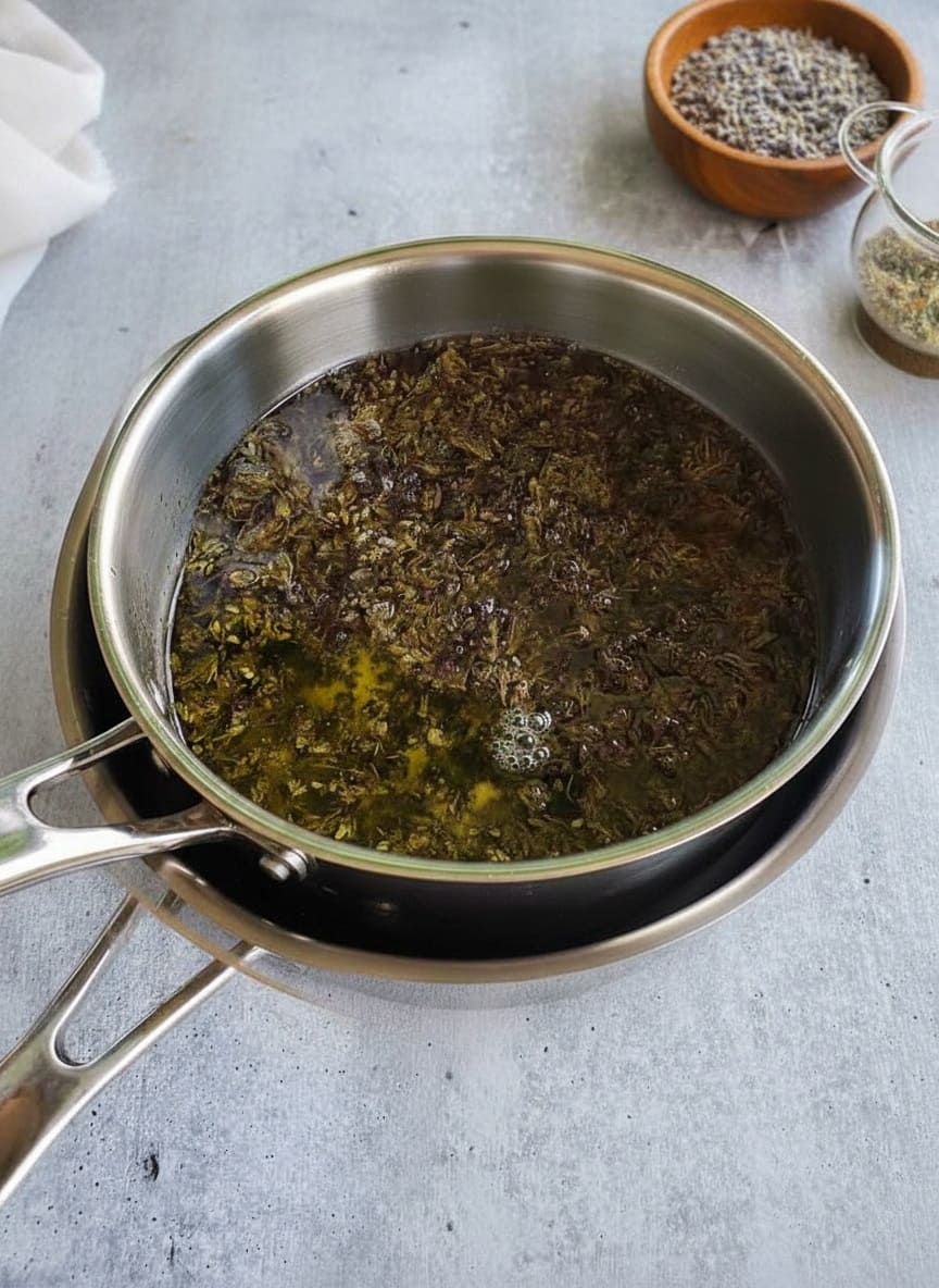 Making Lavender Oil With Double Boiler Method