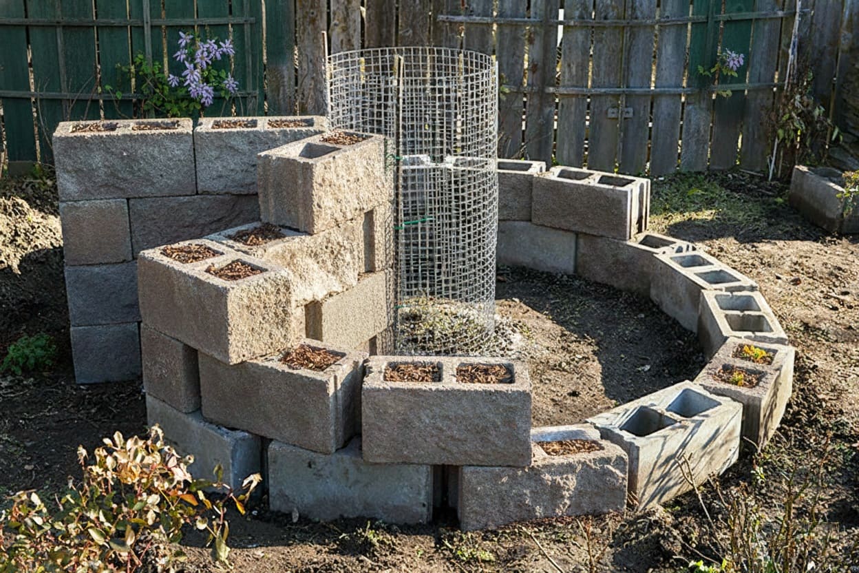 Placing The Central Compost Basket into a Keyhole Garden