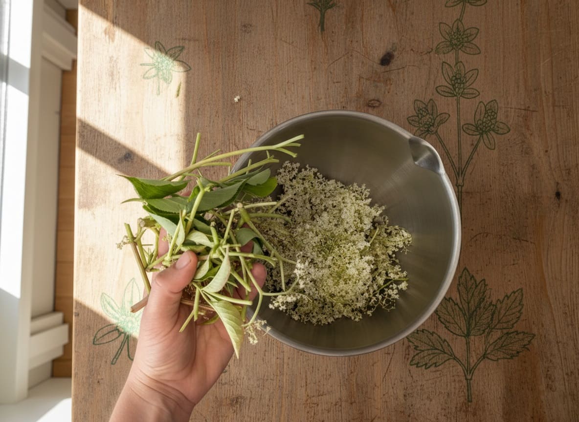 removing the Elderflowers from their stem