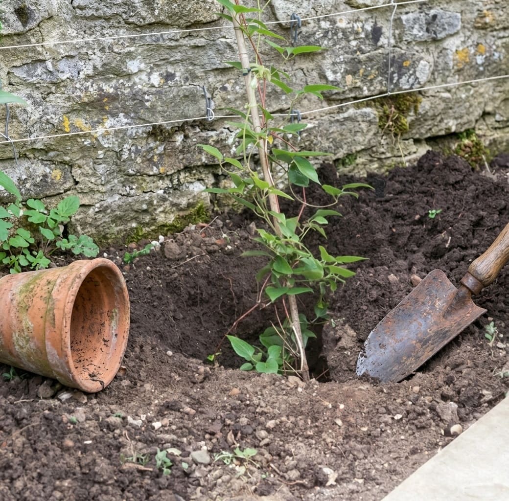 Installing supports for Clematis