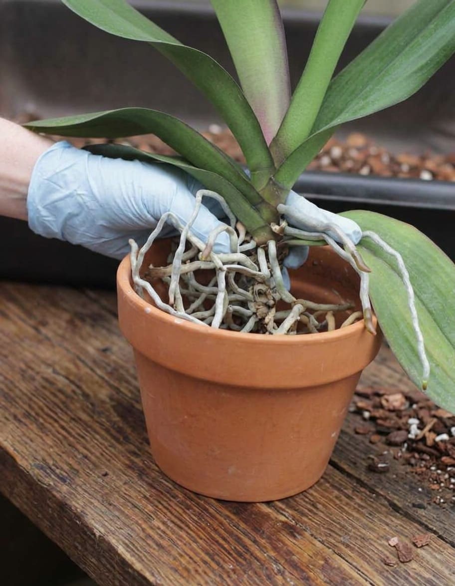 Position the orchid plant into the pot