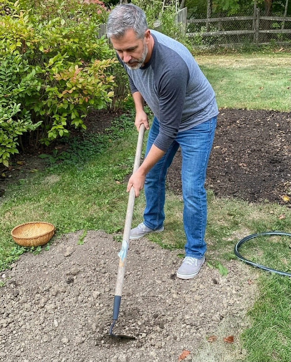 breaking up the soil using a shovel