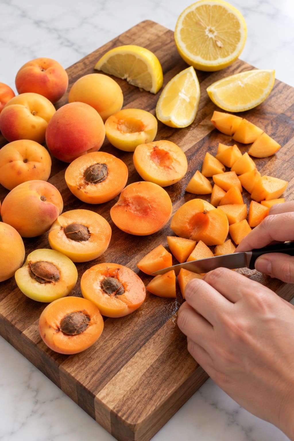 cutting apricots